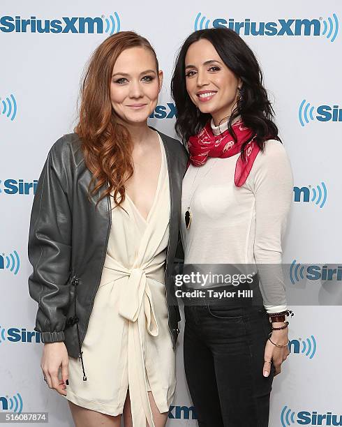 Louisa Krause and Eliza Dushku visit the SiriusXM Studios on March 16, 2016 in New York City.