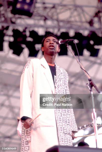 Senegalese singer Youssou N'Dour performs onstage, Boston, Massachussetts, April 25, 1992.