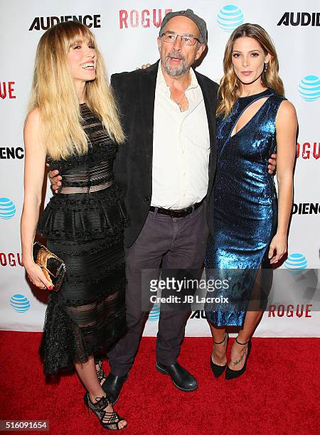 Richard Schiff, Ashley Greene and Sarah Carter attend the premiere of DirecTV's 'Rogue' on March 16, 2016 in West Hollywood, California.