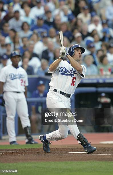 Outfielder Steve Finley of the Los Angeles Dodgers takes a swing during the National League Division Series with the St. Louis Cardinals, Game Four...