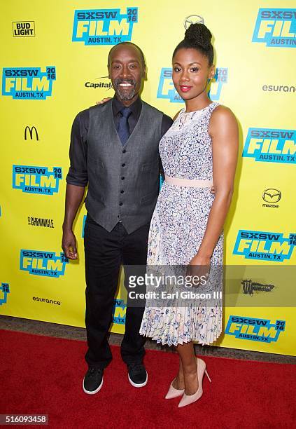 Director and Actor Don Cheadle and Actress Emayatzy Corinealdi attend the Premiere of 'Miles Ahead' at the Paramount Theatre on March 16, 2016 in...