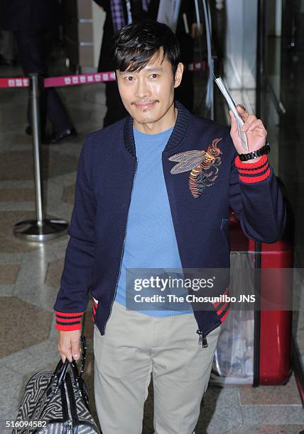 Lee Byung-hun is seen at Gimpo international airport on February 23, 2016 in Seoul, South Korea.