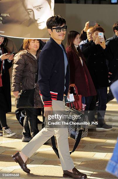 Lee Byung-hun is seen at Gimpo international airport on February 23, 2016 in Seoul, South Korea.