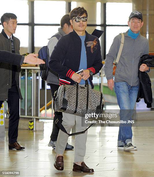 Lee Byung-hun is seen at Gimpo international airport on February 23, 2016 in Seoul, South Korea.