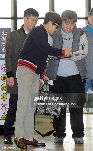 Lee Byung-hun is seen at Gimpo international airport on February 23, 2016 in Seoul, South Korea.