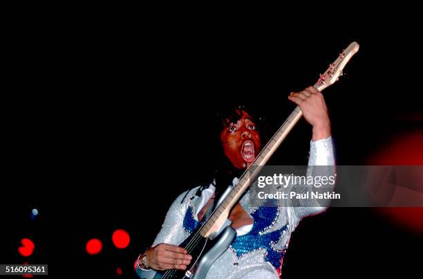 American musician Rick James performs onstage at the Auditorium Theater, Chicago, Illinois, March 31, 1979.