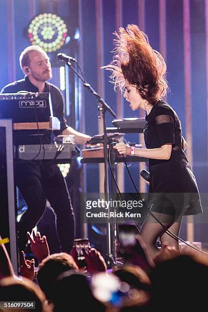 Singer-songwriter Lauren Mayberry of Chvrches performs onstage during the 12th Annual mtvU Woodie Awards on March 16, 2016 in Austin, Texas.