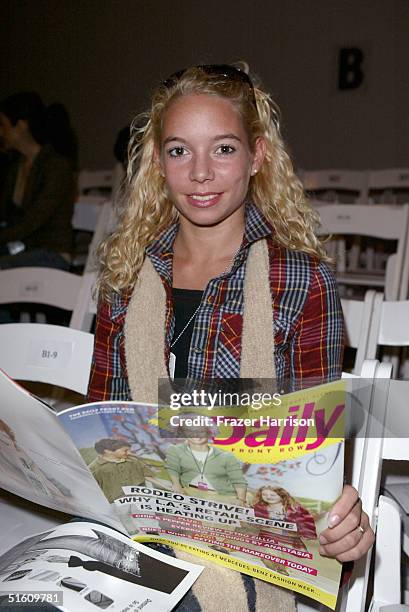 Actress Mike Vepoch of Los angeles magazine front row at the Editte Keshishyan Spring 2005 show at the Mercedes-Benz Fashion Week at Smashbox Studios...