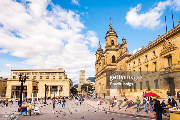 primatial cathedral of bogota - plaza de bolívar bogotá stock pictures, royalty-free photos & images