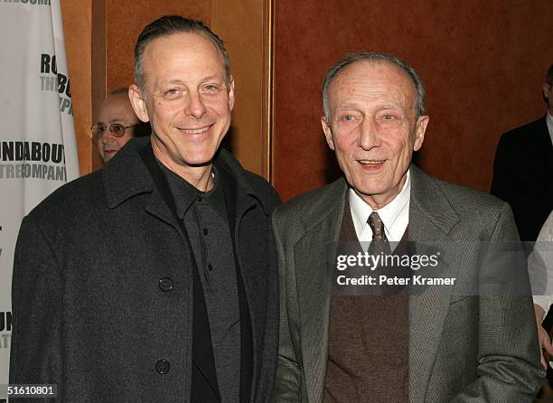 Actors Tom Aldredge and Mark Blum attend the curtain call for the Roundabout Theatre Company's Broadway premiere of "Twelve Angry Men" on October 28,...