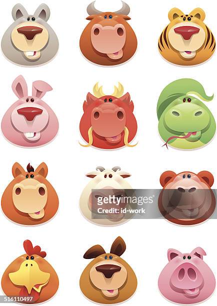 ilustraciones, imágenes clip art, dibujos animados e iconos de stock de funny china horoscope caracteres - year of the ox