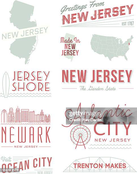 ilustrações de stock, clip art, desenhos animados e ícones de nova jersey tipografia - atlantic city