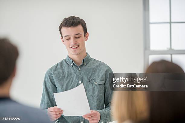 student giving a presentation in class - poetry reading stock pictures, royalty-free photos & images