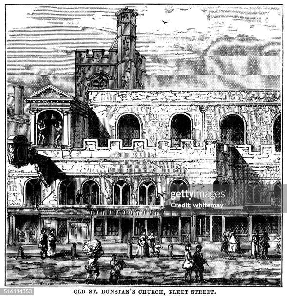 old st dunstan's church, fleet street, london - old street london stock illustrations