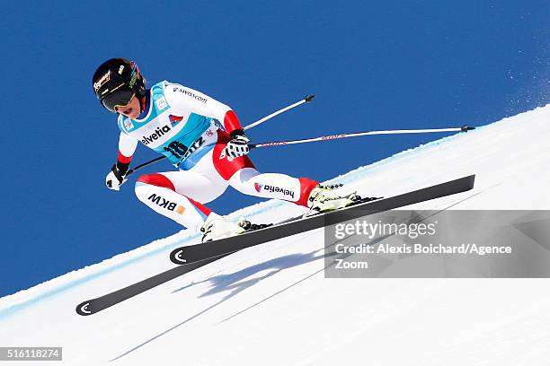 Lara Gut of Switzerland takes 2nd place and wins the SuperG crystal globe during the Audi FIS Alpine Ski World Cup Finals Men's and Women's Super-G...