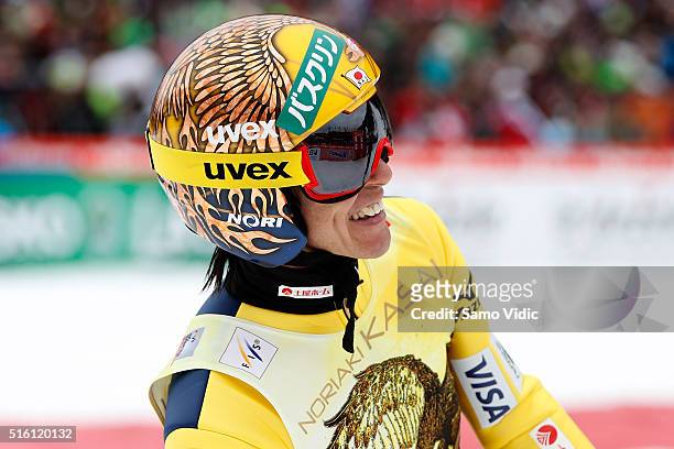 Noriaki Kasai of Japan looks on during day 1 of the FIS Ski Jumping World Cup at Letalnica on March 17, 2016 in Planica, Slovenia. It's Noriaki...