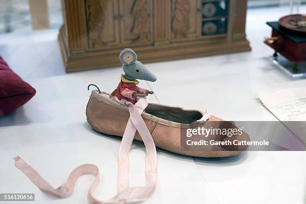 General view of one of the original mice from Bagpuss during a photocall for the Bagpuss And The Clangers Retrospective Of Smallfilms at the V&A...