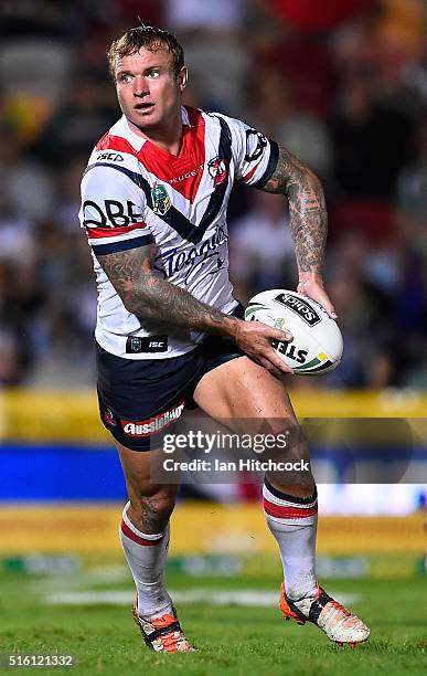 Jake Friend of the Roosters runs the ball during the round three NRL match between the North Queensland Cowboys and the Sydney Roosters at 1300SMILES...