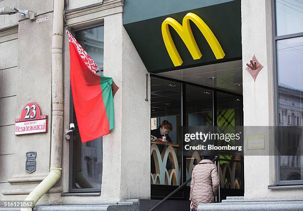 Customer enters a McDonald's Corp. Fast food restaurant on Independence avenue in Minsk, Belarus, on Wednesday, March 16, 2016. European Union...