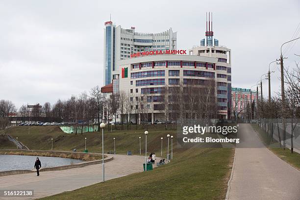 The headquarters of the Bank Moscow-Minsk OJSC stands in Minsk, Belarus, on Wednesday, March 16, 2016. European Union governments scrapped sanctions...