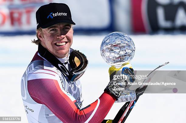 Aleksander Aamodt Kilde of Norway takes joint 2nd place and wins the SuperG crystal globe during the Audi FIS Alpine Ski World Cup Finals Men's and...