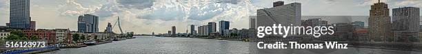 panoramic view of rotterdam - erasmusbrücke stock-fotos und bilder