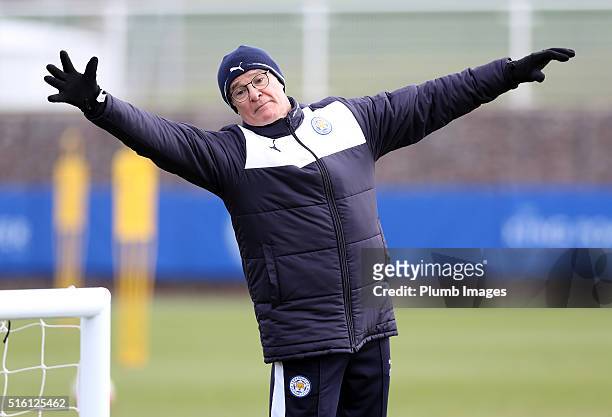 Claudio Ranieri during the Leicester City training session at Belvoir Drive Training Complex on March 17 , 2016 in Leicester, United Kingdom.