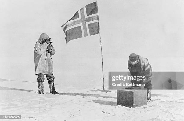 Amundsen Expedition: Proving themselves at the South Pole by use of sextant and artificial horizon. Captain Roald Amundsen discovered South Pole on...