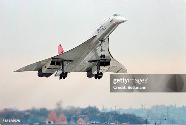 Seattle,WA: View of the Concorde Supersonic airliner, landing at Seattle's King County Airport, the first ever commercial landing at a West Coast...