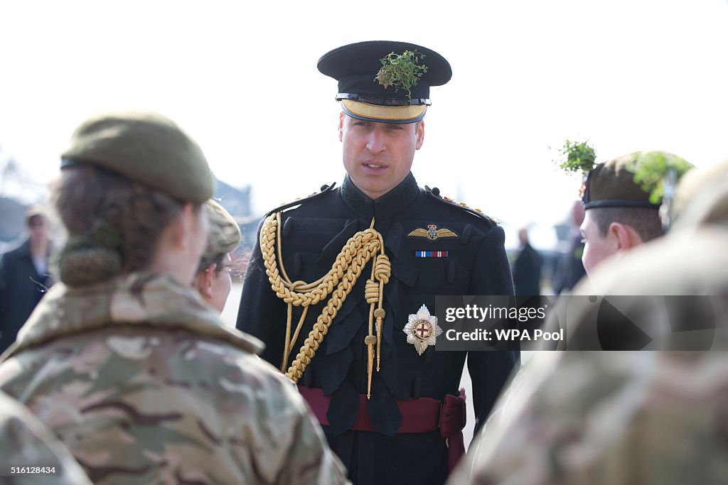 The Duke Of Cambridge Visits The 1st Battalion Irish Guards For The St. Patrick's Day Parade