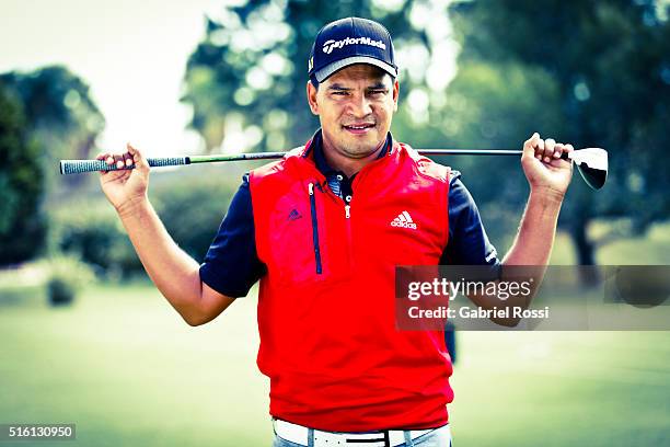 Golf player Fabian Gomez of Argentina poses during a photo session at Pilar Golf Club on March 11, 2016 in Pilar, Buenos Aires, Argentina. P