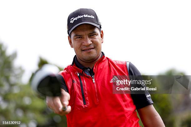Golf player Fabian Gomez of Argentina poses during a photo session at Pilar Golf Club on March 11, 2016 in Pilar, Buenos Aires, Argentina. P