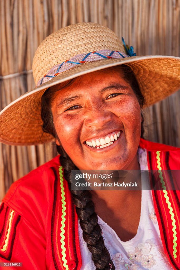 Portrait of Peruvian woman on Uros Island