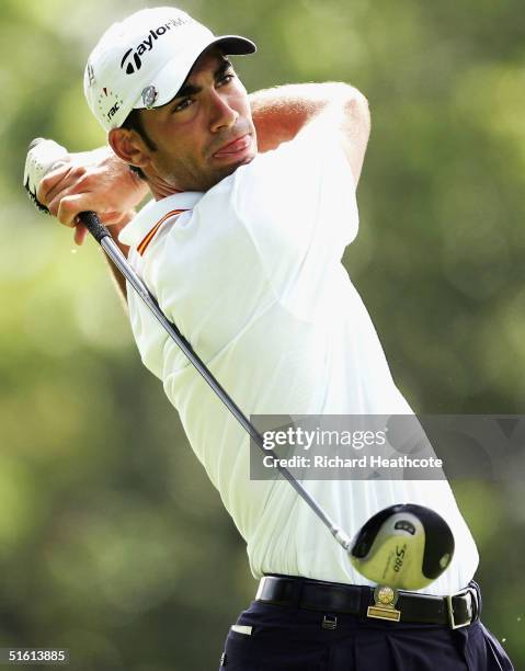 Alvaro Quiros of Spain hits a tee shot during the 2nd round of the Eisenhower trophy, The World Amateur Team Championships, held at The Westin Rio...