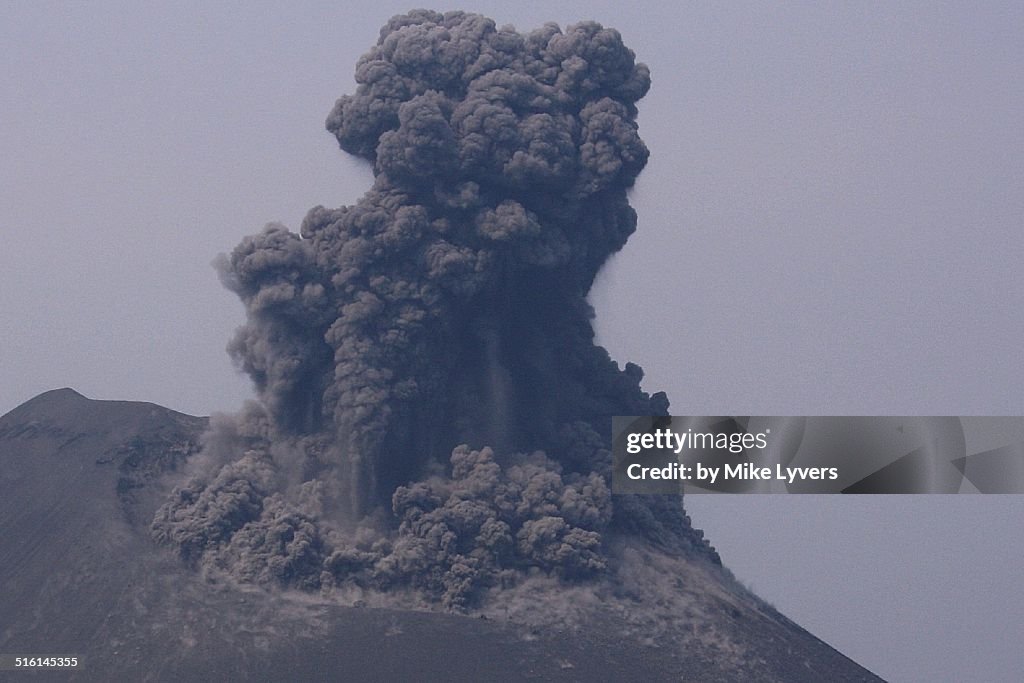 Pyroclastic Explosion Rocks Explosion And Pyroclastic Flows At Krakatoa High-Res Stock Photo ...