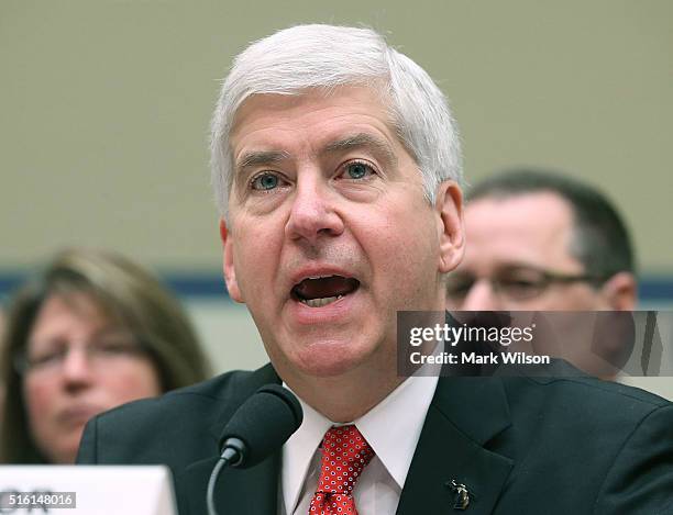 Gov. Rick Snyder, , speaks during a House Oversight and Government Reform Committee hearing, about the Flint, Michigan water crisis, on Capitol Hill...