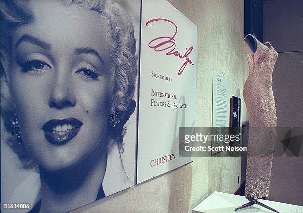 Marilyn Monroe's famous "Happy Birthday Mr. President" dress is displayed 19 August 1999 at the Christie's Auction House in Beverly Hills,...