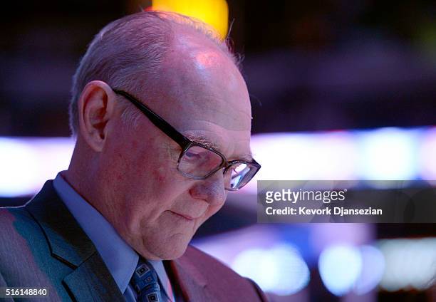 George Karl of the Sacramento Kings during the basketball game against the Los Angeles Lakers at Staples Center March 15 in Los Angeles, California....