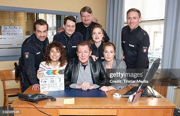 Sven Fricke, Maria Ketikidou, Jan Fedder, Wanda Perdelwitz, Jens Muenchow, Marc Zwinz, Saskia Fischer and Peter Fieseler attend a photo call to mark...