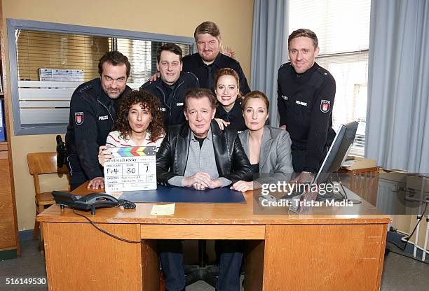 Sven Fricke, Maria Ketikidou, Jan Fedder, Wanda Perdelwitz, Jens Muenchow, Marc Zwinz, Saskia Fischer and Peter Fieseler attend a photo call to mark...