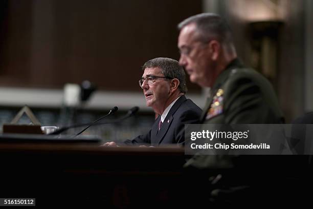 Defense Secretary Ashton Carter and Chairman of the Joint Chiefs of Staff Gen. Joseph Dunford Jr. Testify about the Pentagon budget before the Senate...