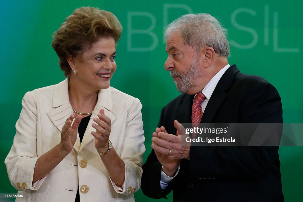 Brazil's former president, Luiz Inacio Lula da Silva, is sworn in as the new chief of staff for embattled President Dilma Rousseff