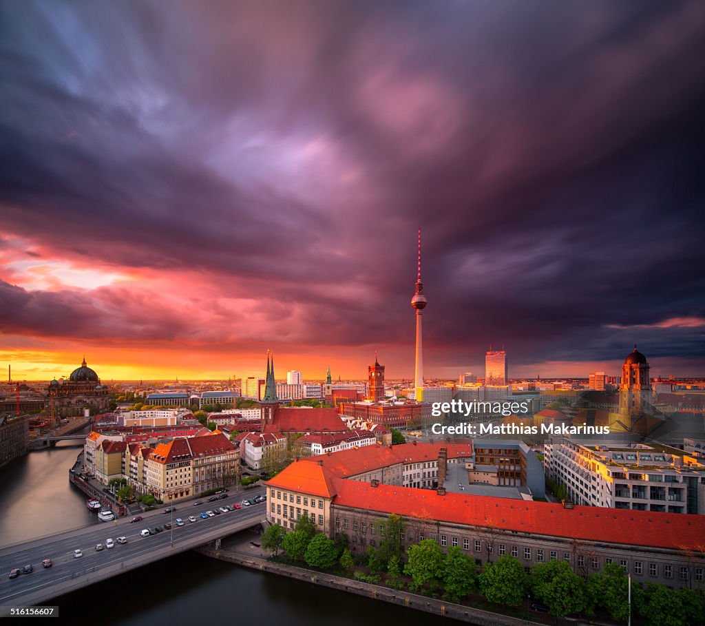 Berlin Skyline Summer Panorama with Sunset