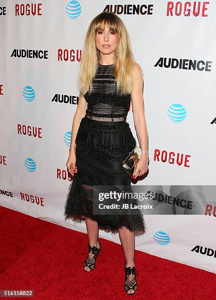 Actress Sarah Carter attends the premiere of DirecTV's 'Rogue' on March 16, 2016 in West Hollywood, California.