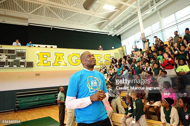 National Board Member U.S. Fund for UNICEF Chairman Dikembe Mutombo attends UNICEF Kid Power Event at Charles R. Drew Charter School on March 17,...
