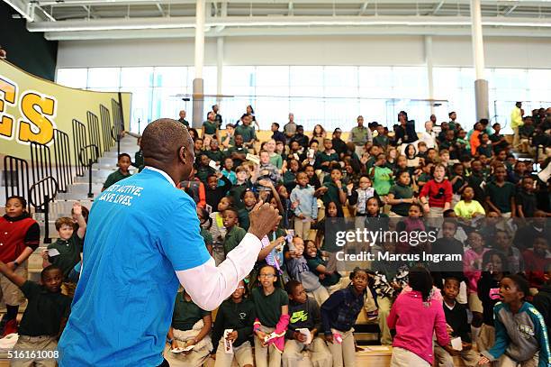 National Board Member U.S. Fund for UNICEF Chairman Dikembe Mutombo attends UNICEF Kid Power Event at Charles R. Drew Charter School on March 17,...
