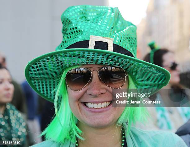 Spectator at the 255th annual St. Patricks Day Parade along Fifth Avenue in New York City on March 17, 2016 in New York City.