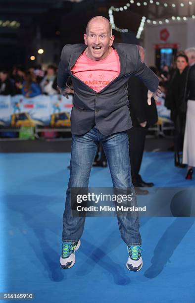 Eddie 'The Eagle' Edwards arrive for the European premiere of 'Eddie The Eagle' at Odeon Leicester Square on March 17, 2016 in London, England.