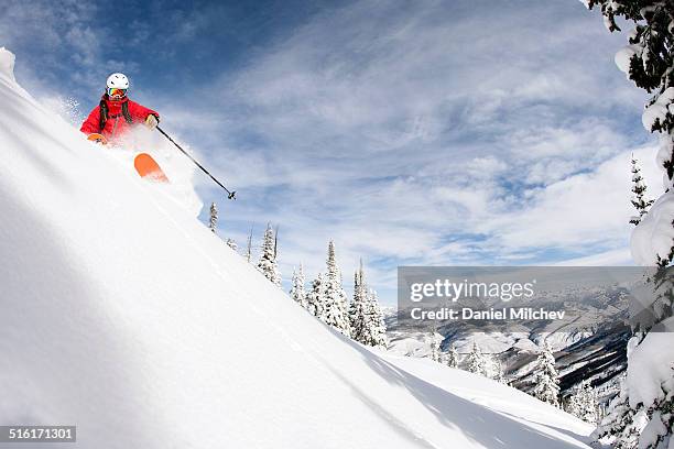 skier skiing steep run on a powder day. - beaver creek colorado stockfoto's en -beelden