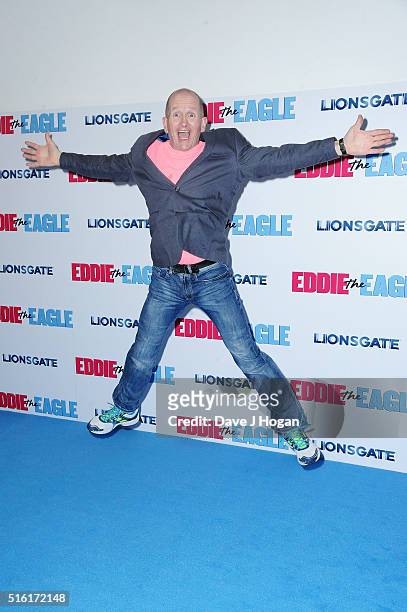 Eddie "The Eagle" Edwards attends the European premiere of 'Eddie The Eagle' at Odeon Leicester Square on March 17, 2016 in London, England.